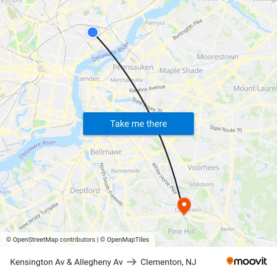 Kensington Av & Allegheny Av to Clementon, NJ map