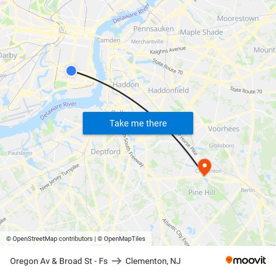 Oregon Av & Broad St - Fs to Clementon, NJ map