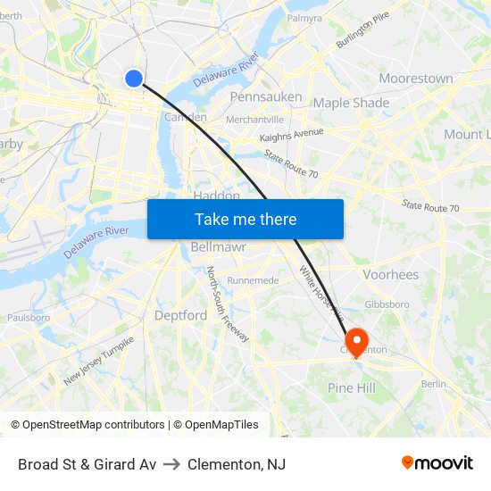 Broad St & Girard Av to Clementon, NJ map