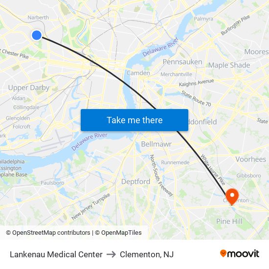 Lankenau Medical Center to Clementon, NJ map