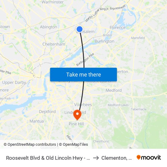 Roosevelt Blvd & Old Lincoln Hwy - FS to Clementon, NJ map