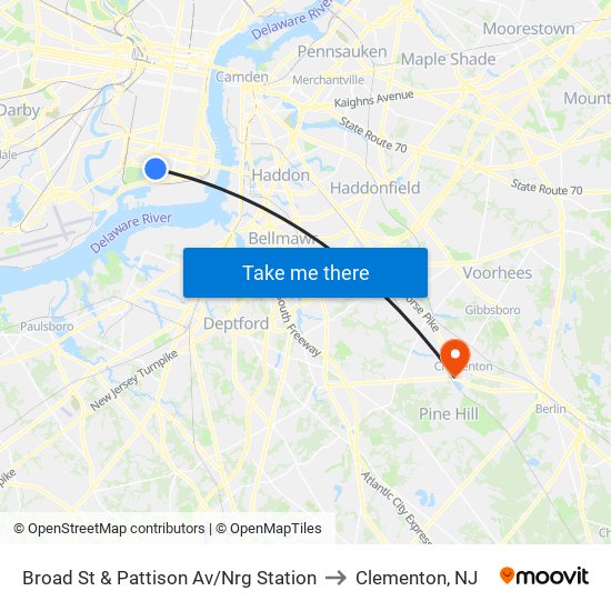 Broad St & Pattison Av/Nrg Station to Clementon, NJ map