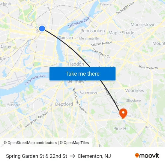 Spring Garden St & 22nd St to Clementon, NJ map