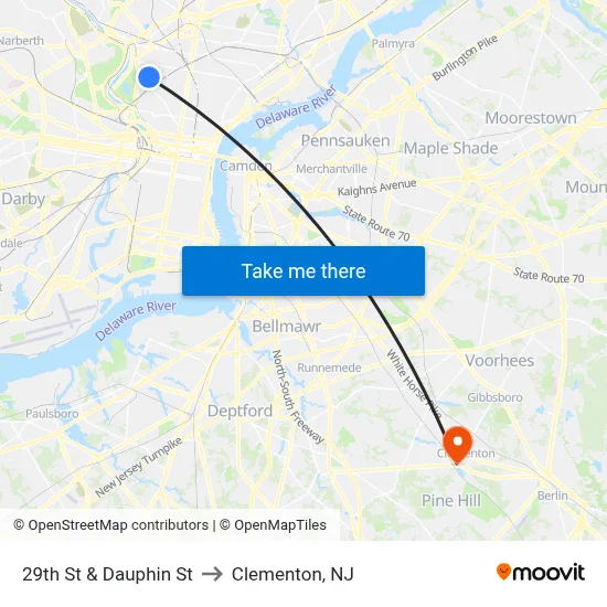 29th St & Dauphin St to Clementon, NJ map