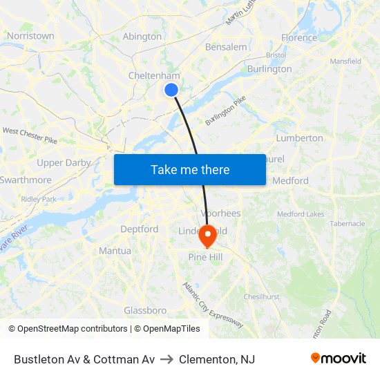 Bustleton Av & Cottman Av to Clementon, NJ map