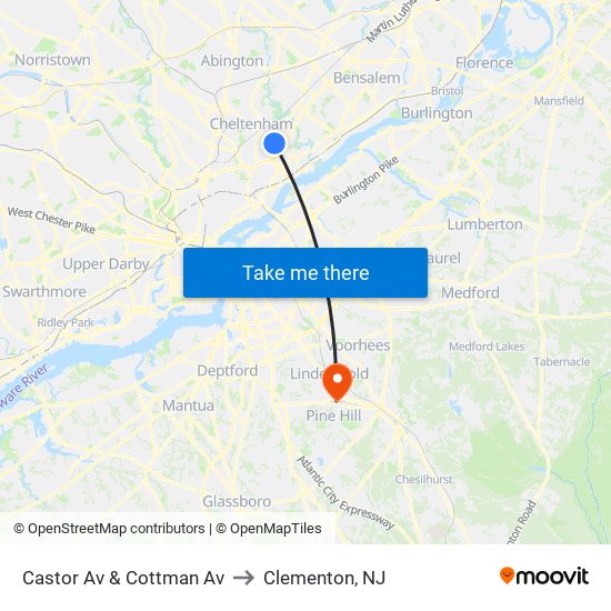 Castor Av & Cottman Av to Clementon, NJ map
