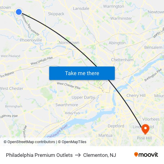 Philadelphia Premium Outlets to Clementon, NJ map
