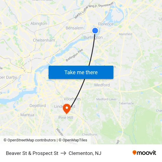 Beaver St & Prospect St to Clementon, NJ map