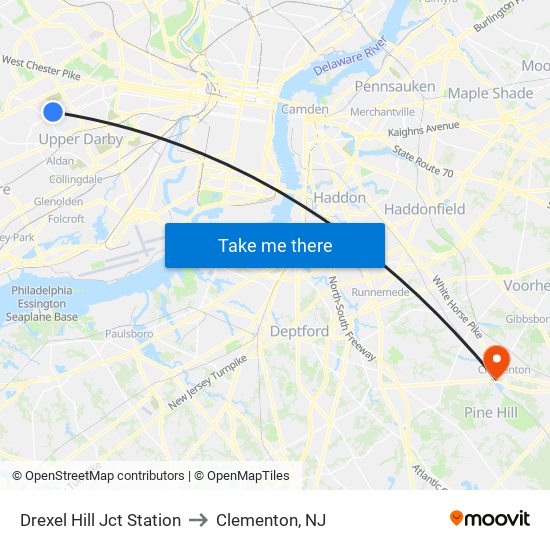 Drexel Hill Jct Station to Clementon, NJ map