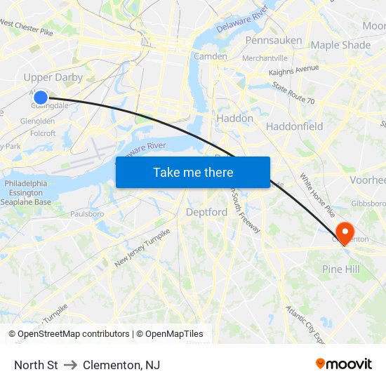 North St to Clementon, NJ map