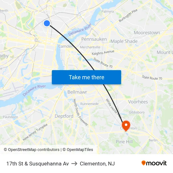 17th St & Susquehanna Av to Clementon, NJ map