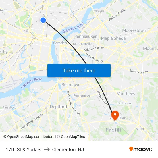 17th St & York St to Clementon, NJ map