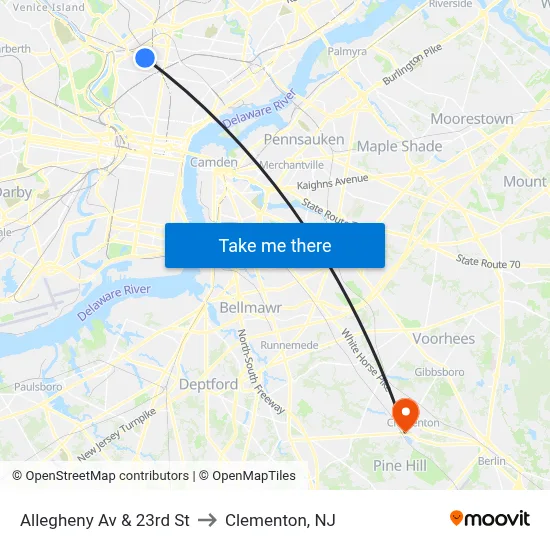 Allegheny Av & 23rd St to Clementon, NJ map