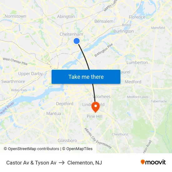Castor Av & Tyson Av to Clementon, NJ map