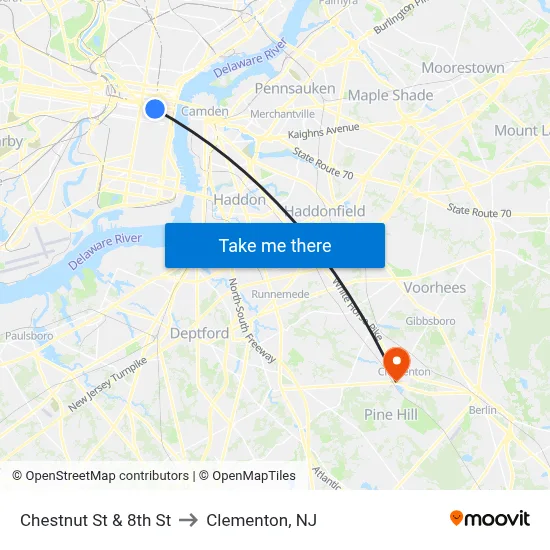 Chestnut St & 8th St to Clementon, NJ map