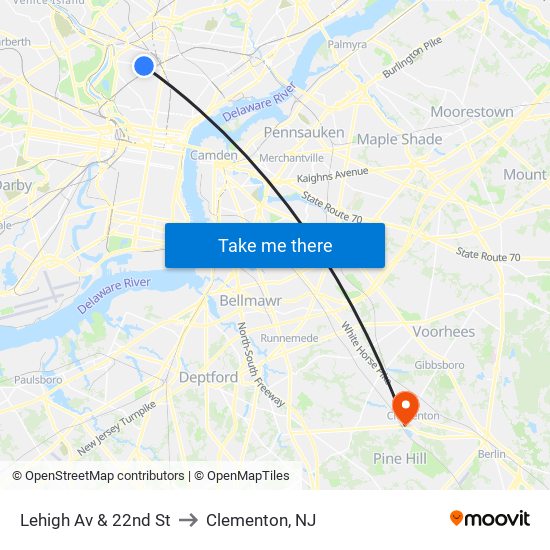 Lehigh Av & 22nd St to Clementon, NJ map