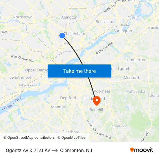 Ogontz Av & 71st Av to Clementon, NJ map