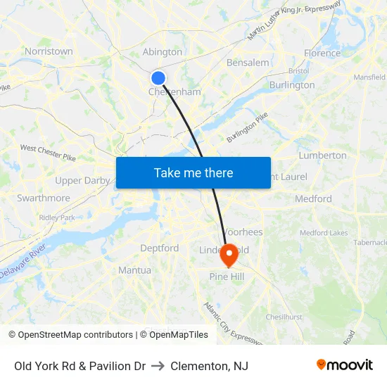 Old York Rd & Pavilion Dr to Clementon, NJ map