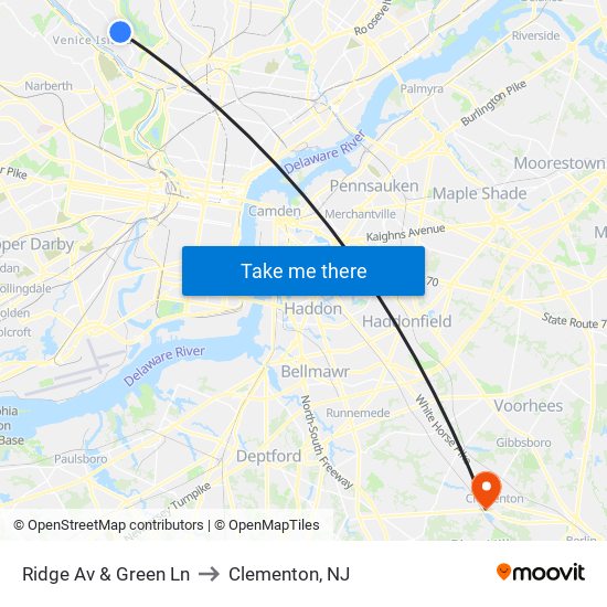 Ridge Av & Green Ln to Clementon, NJ map