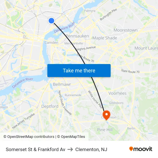 Somerset St & Frankford Av to Clementon, NJ map
