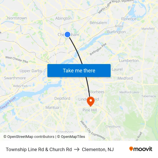 Township Line Rd & Church Rd to Clementon, NJ map