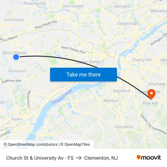 Church St & University Av - FS to Clementon, NJ map