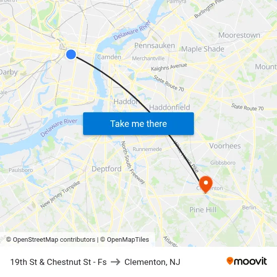 19th St & Chestnut St - Fs to Clementon, NJ map