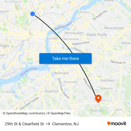 29th St & Clearfield St to Clementon, NJ map