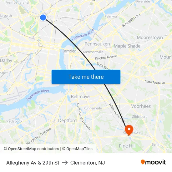 Allegheny Av & 29th St to Clementon, NJ map
