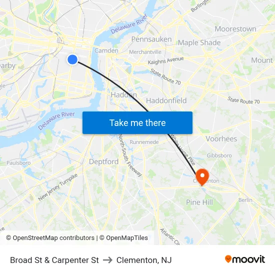 Broad St & Carpenter St to Clementon, NJ map