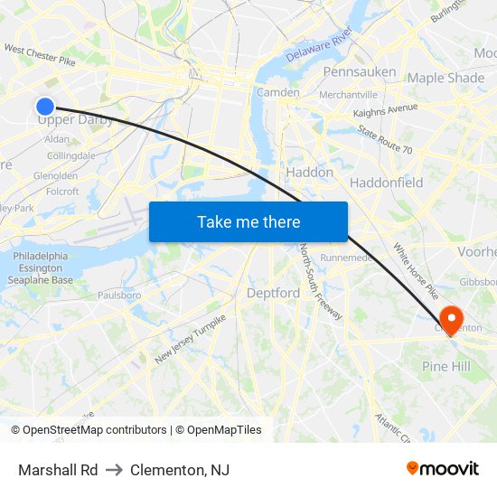 Marshall Rd to Clementon, NJ map