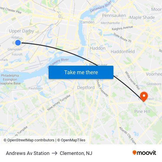 Andrews Av Station to Clementon, NJ map