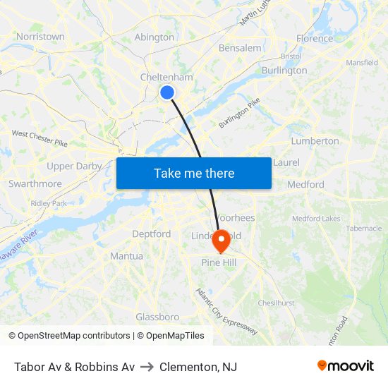 Tabor Av & Robbins Av to Clementon, NJ map