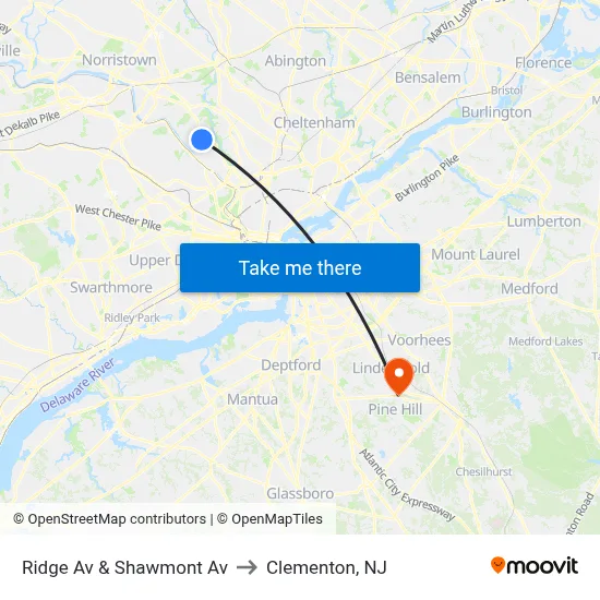 Ridge Av & Shawmont Av to Clementon, NJ map