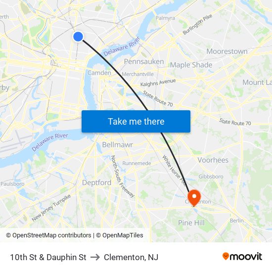 10th St & Dauphin St to Clementon, NJ map