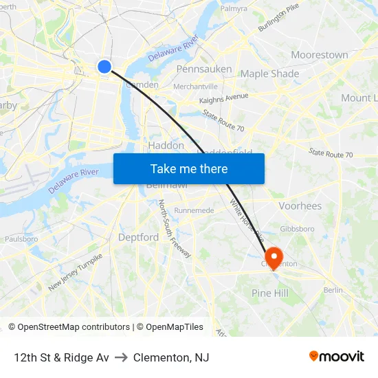 12th St & Ridge Av to Clementon, NJ map