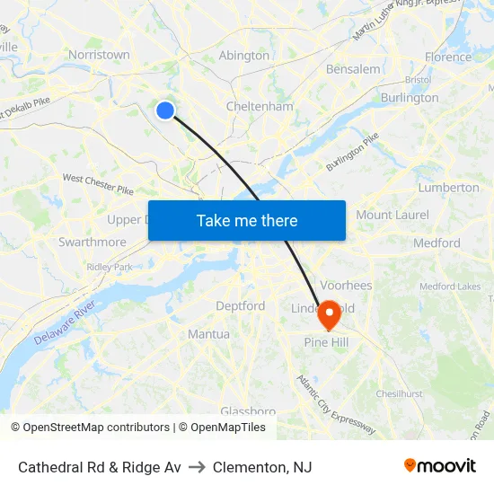 Cathedral Rd & Ridge Av to Clementon, NJ map