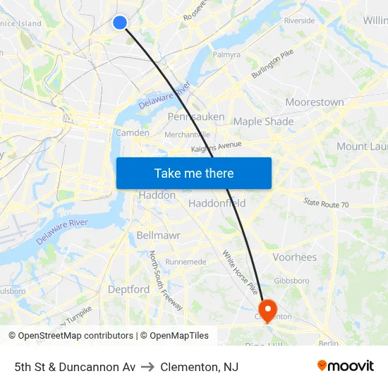 5th St & Duncannon Av to Clementon, NJ map