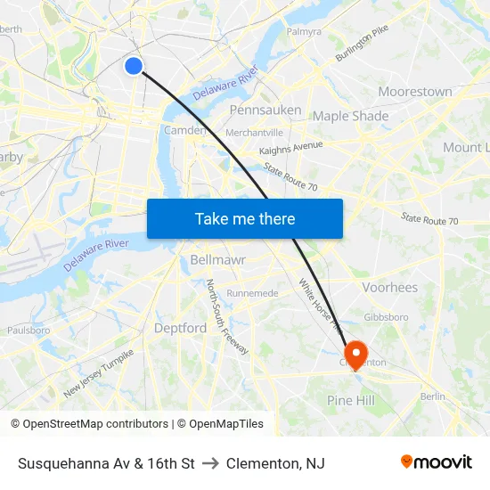 Susquehanna Av & 16th St to Clementon, NJ map