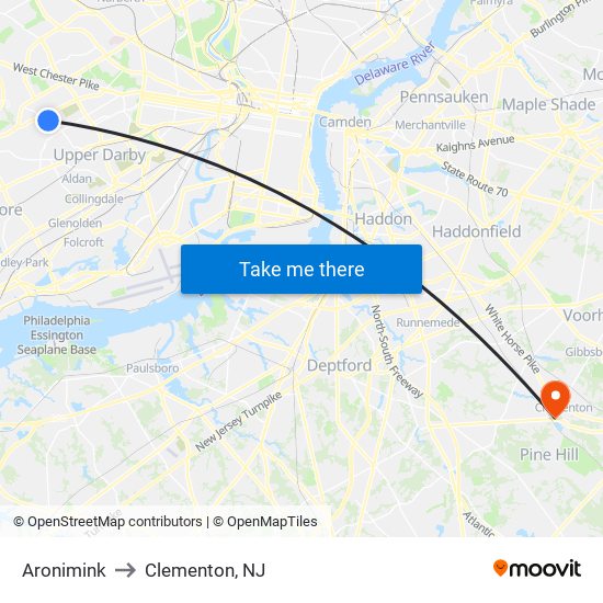 Aronimink to Clementon, NJ map