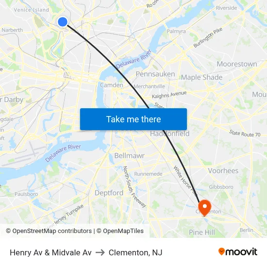 Henry Av & Midvale Av to Clementon, NJ map