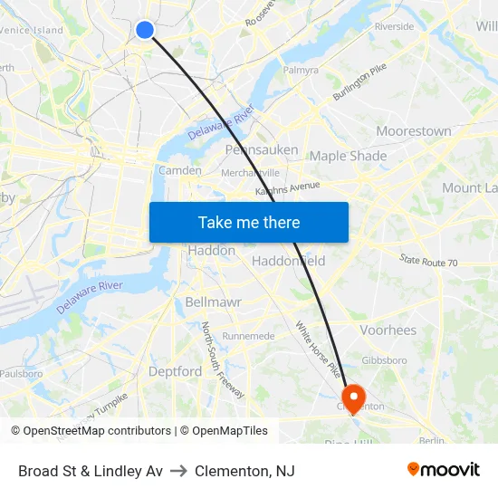 Broad St & Lindley Av to Clementon, NJ map