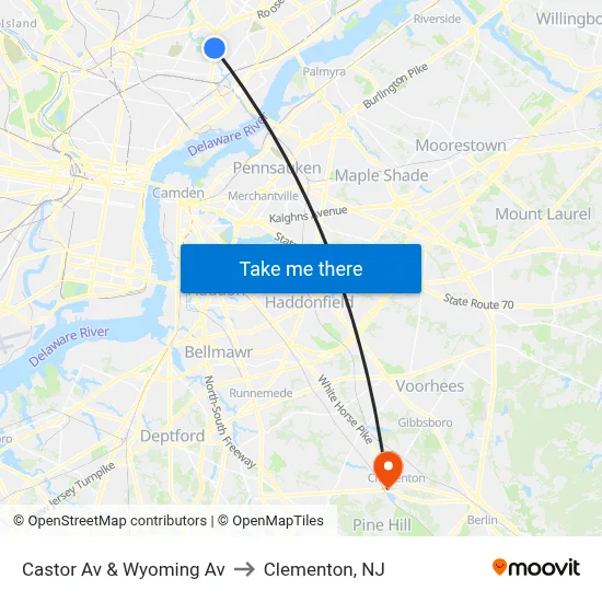 Castor Av & Wyoming Av to Clementon, NJ map