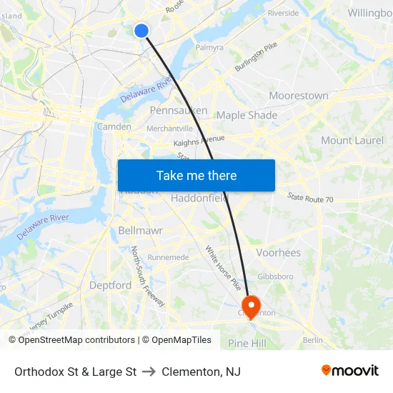 Orthodox St & Large St to Clementon, NJ map