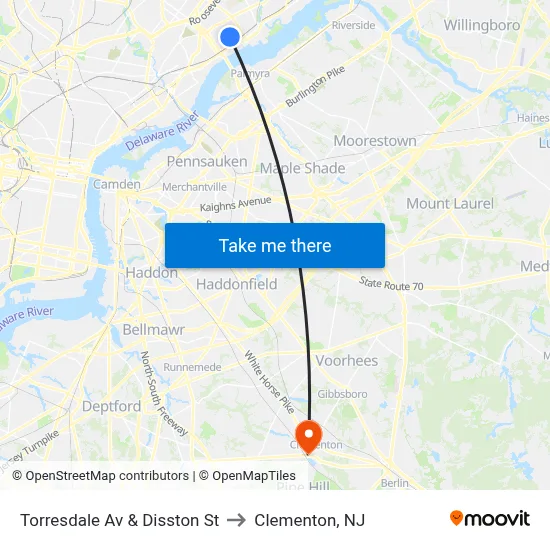 Torresdale Av & Disston St to Clementon, NJ map