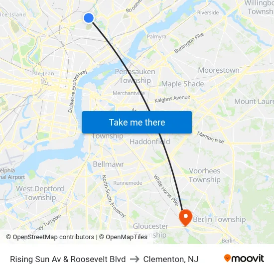 Rising Sun Av & Roosevelt Blvd to Clementon, NJ map