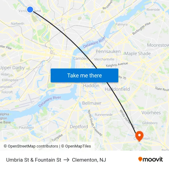 Umbria St & Fountain St to Clementon, NJ map