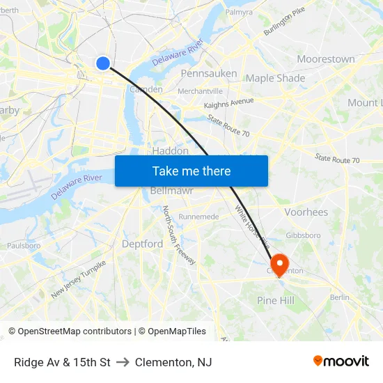 Ridge Av & 15th St to Clementon, NJ map