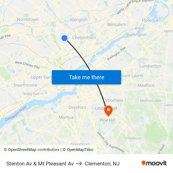 Stenton Av & Mt Pleasant Av to Clementon, NJ map