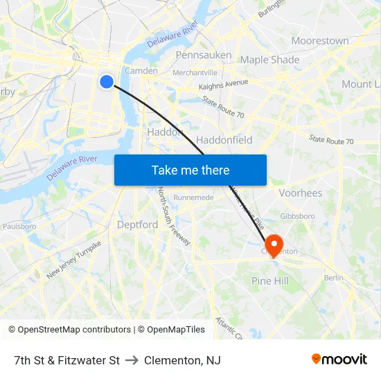 7th St & Fitzwater St to Clementon, NJ map